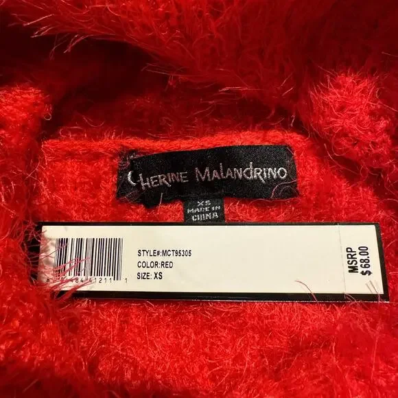 NWT Catherine Malandrino Eyelash Sweater Fuzzy Red Cowl Neck Cozy Statement XS - Picture 3 of 7